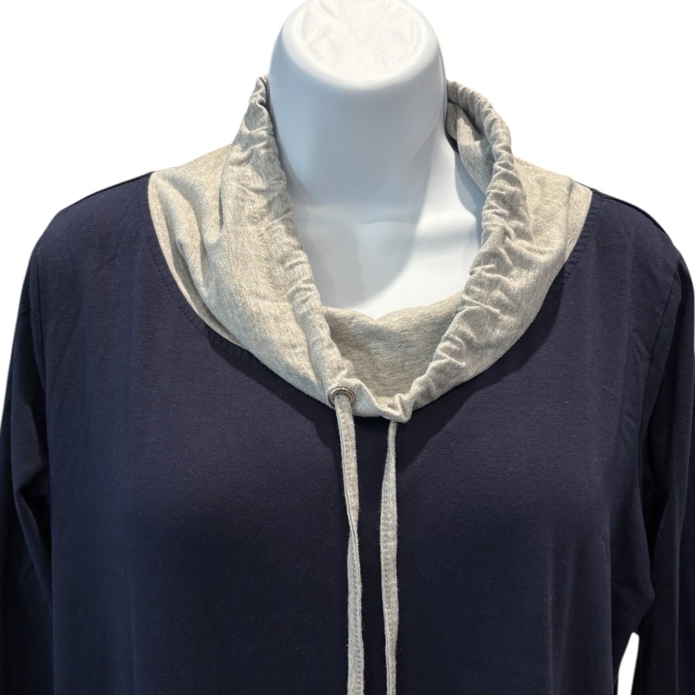 Ekouaer Nightgown Dress Large Navy Gray Long Sleeve‎ Cowl Neck Lounge Pajama - Picture 2 of 6